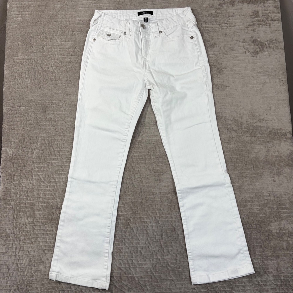 True Religion Becca Mid Rise Bootcut White Jeans Size‎ 26 Horseshoe Flap Pockets